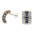 9ct Yellow Gold 0.85ct Brilliant Cut Diamond And Sapphire Three Row Earrings