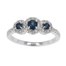9ct White Gold Diamond And Sapphire Triple Cluster Ring by Anya Belle