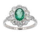 Platinum Diamond And Emerald Oval Cluster Ring