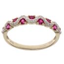 9ct Yellow and White Gold 0.05ct Diamond and Ruby Wave Ring