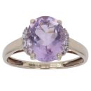 9ct Yellow Gold 0.05ct Diamond and Amethyst Ring