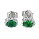 Silver Cubic Zirconia And Green Gemstone Cluster Stud Earrings by Icesia