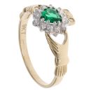 9ct Yellow Gold Green Gemstone And Cubic Zirconia Claddagh Ring