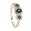 9ct Yellow Gold Diamond And Sapphire Triple Cluster Ring by Anya Belle