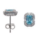 Silver Blue Gemstone and Cubic Zirconia Cluster Stud Earrings By Icesia