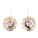 14ct Yellow Gold Red Gemstone and Cubic Zirconia Earrings