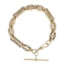 9ct Yellow Gold Stars and Bars T-Bar Bracelet 8"