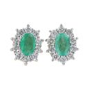 9ct Yellow Gold Emerald and Diamond Cluster Earrings