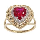 14ct Yellow Gold Cubic Zirconia And Red Stone Set Heart Ring