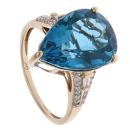 9ct Yellow Gold 0.15ct Brilliant Cut Diamond and Blue Topaz Fancy Ring