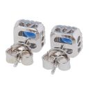 Silver Cubic Zirconia And Blue Gemstone Square Cluster Stud Earrings by Icesia