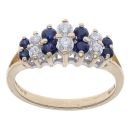 14ct Yellow Gold Blue Gemstone and Cubic Zirconia Cluster Ring