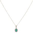 9ct Yellow Gold 0.10ct Diamond and Created Emerald Cluster Pendant and Chain 18"
