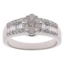 9ct White Gold 1.00ct Brilliant And Baguette Cut Diamond Cluster Ring