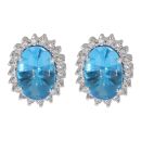 18ct White Gold 0.60ct Brilliant Cut Diamond and Blue Topaz Cluster Stud Earrings
