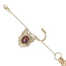 9ct Yellow Gold Garnet Patterned Heart Lock Button Bracelet 7"