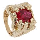 14ct Yellow Gold Red Gemstone Leopard Signet Ring
