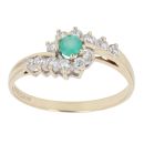 9ct Yellow Gold Cubic Zirconia and Emerald Crossover Ring