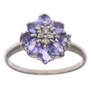 9ct White Gold 0.05ct Diamond and Tanzanite Cluster Ring