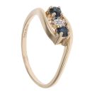 9ct Yellow Gold 0.01ct Diamond And Sapphire Trilogy Ring