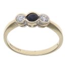 9ct Yellow Gold Sapphire and Cubic Zirconia Three Stone Ring