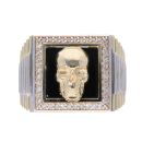 14ct Yellow And White Gold Cubic Zirconia Skull Signet Ring