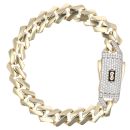 14ct Yellow Gold Monaco Edge Pave Lock Curb Bracelet 7.5"