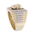 14ct Yellow And White Gold Cubic Zirconia Skull Signet Ring
