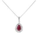 9ct White Gold 0.36cts Diamond And Ruby Pear Cut Pendant And 18" Chain