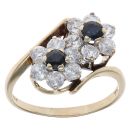 9ct Yellow Gold Sapphire and Cubic Zirconia Cluster Ring