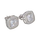 Silver Cubic Zirconia Halo Stud Earrings by Icesia