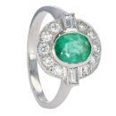 Platinum Diamond And Emerald Oval Cluster Ring