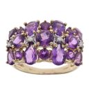 9ct Yellow Gold 0.04ct Diamond And Amethyst Cluster Ring