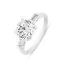 9ct White Gold 2.25ct Round Brilliant Diamond Solitaire Ring with Baguette Shoulders Lab Grown