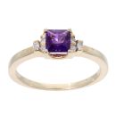 9ct Yellow Gold Created Amethyst And Diamond Ring