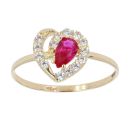 14ct Yellow Gold Red Heart Cubic Zirconia Stone Set Ring