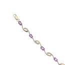 9ct Yellow Gold 0.05ct Single Cut Diamond and Amethyst Bracelet 8"