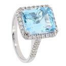 9ct White Gold Blue Topaz and Diamond Halo Ring