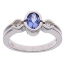14ct White Gold 0.15ct Diamond and Tanzanite Three Stone Ring