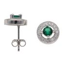 Silver Cubic Zirconia and Green Gemstone Cluster Stud Earrings By Icesia
