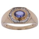 9ct Yellow Gold 0.30ct Diamond and Tanzanite Cluster Signet Ring