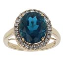 9ct Yellow Gold 0.25ct Diamond and Blue Topaz Cluster Ring