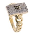 14ct Yellow Gold Monaco Classic Plain Pave Link Signet Ring