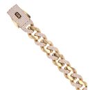 14ct Yellow Gold Monaco Classic Alternate Plain and Pave Lock Curb Bracelet 7"
