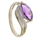 9ct Yellow Gold 0.05ct Brilliant Cut Diamond and Amethyst Fancy Ring