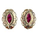 14ct Yellow Gold Red Stone Flower Earrings