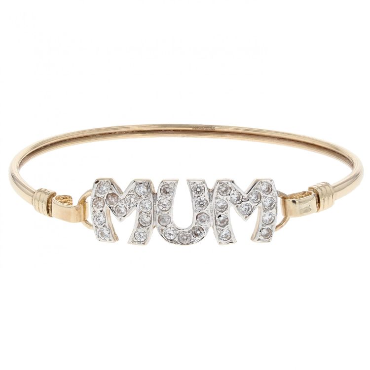 9ct Yellow Gold CZ Mum Bangle 
