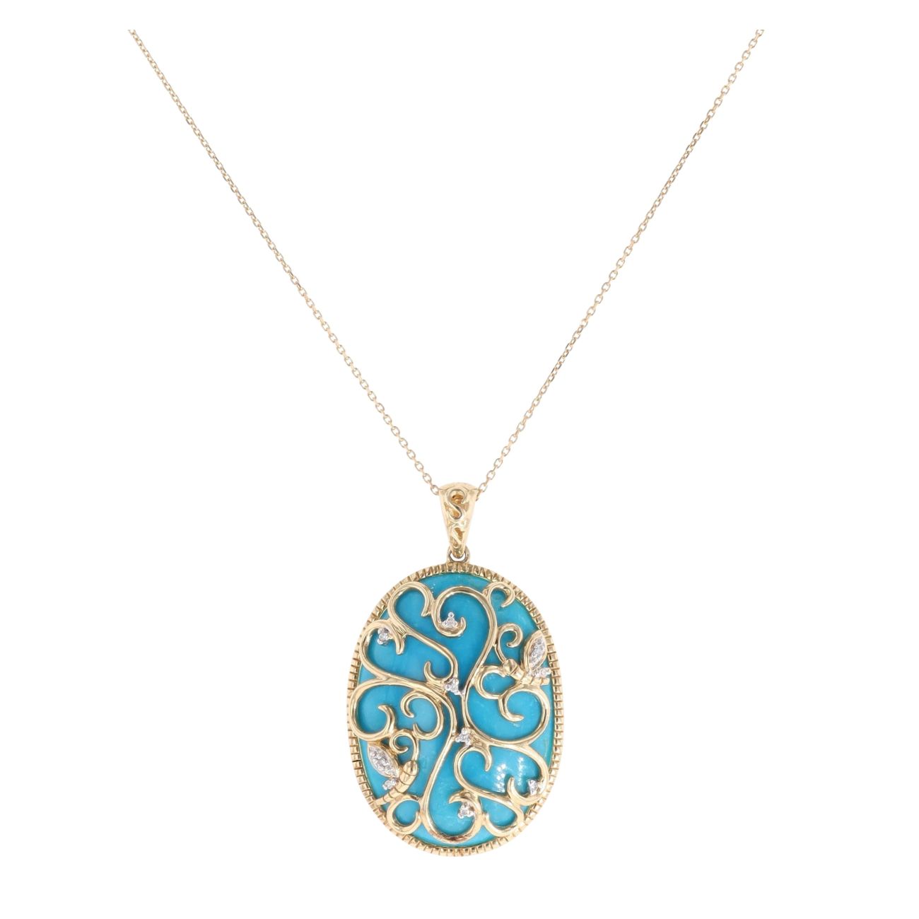 9ct Yellow Gold 0.05ct Diamond And Opaque Blue Gemstone Pendant And Chain 18"
