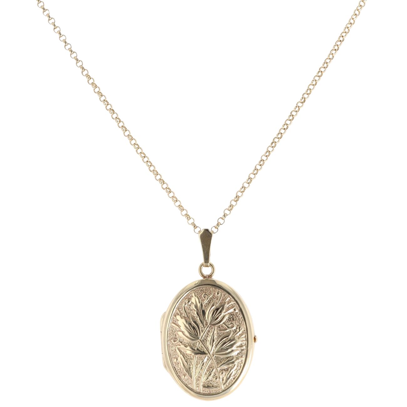 9ct Yellow Gold Patterned Locket Pendant And Chain 22"