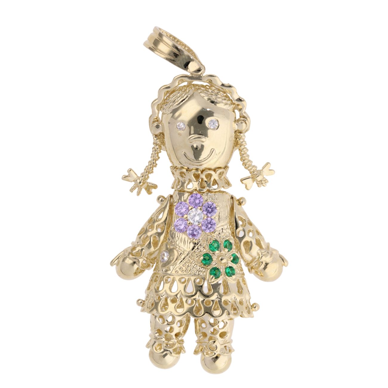 9ct Yellow Gold Multi Gem Ragdoll Pendant
